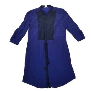 Fossil silk shirt dress navy black drawstring XS